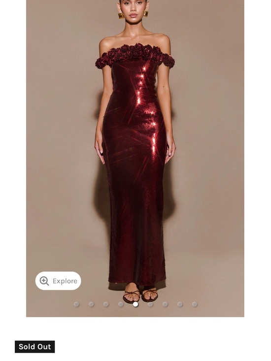 Meshki Dresses & Skirts - Meshki Burgundy Off-Shoulder Sequin Maxi Dress with Floral Trim